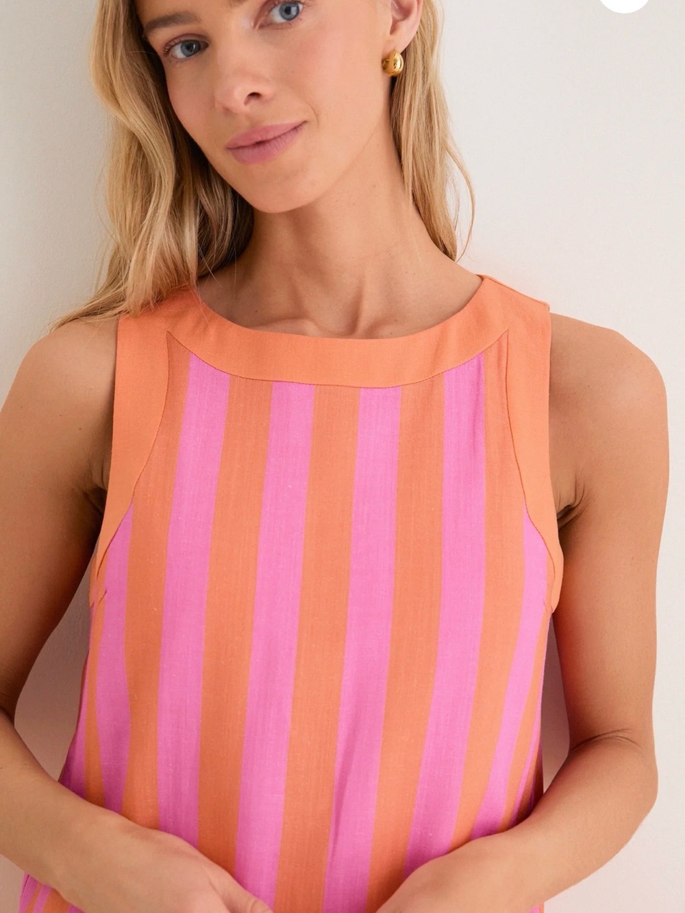 Hyacinth House Pink & Orange Cabana Striped Midi Dress - Size Small